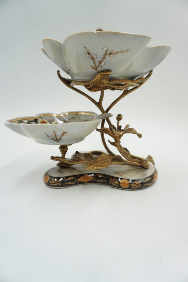 PIĘTROWA PATERKA PORCELANA Z BRĄZEM – PTASZEK