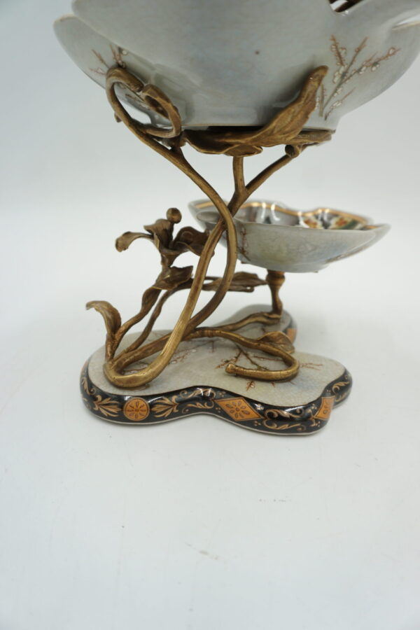 PIĘTROWA PATERKA PORCELANA Z BRĄZEM – PTASZEK