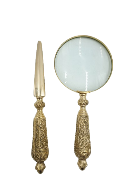 PIĘKNA LUPA SZKŁO POWIĘKSZAJĄCE + PRZECINAK DO LISTÓW MOSIĄDZ