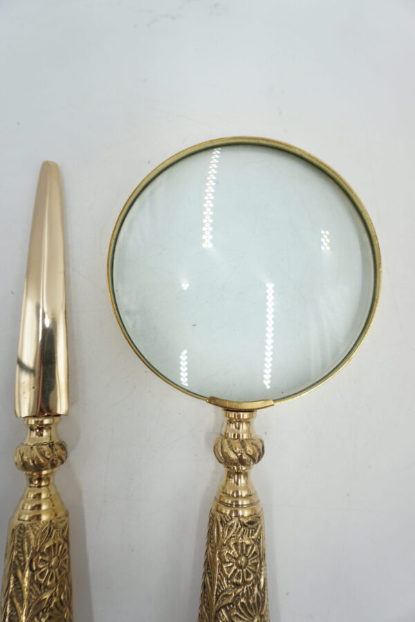 PIĘKNA LUPA SZKŁO POWIĘKSZAJĄCE + PRZECINAK DO LISTÓW MOSIĄDZ