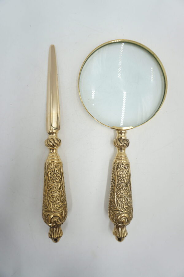 PIĘKNA LUPA SZKŁO POWIĘKSZAJĄCE + PRZECINAK DO LISTÓW MOSIĄDZ