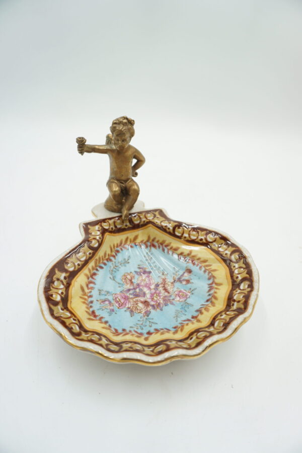 PATERKA POPIELNICZKA MYDELNICZKA PORCELANA Z BRĄZEM - ANIOŁEK