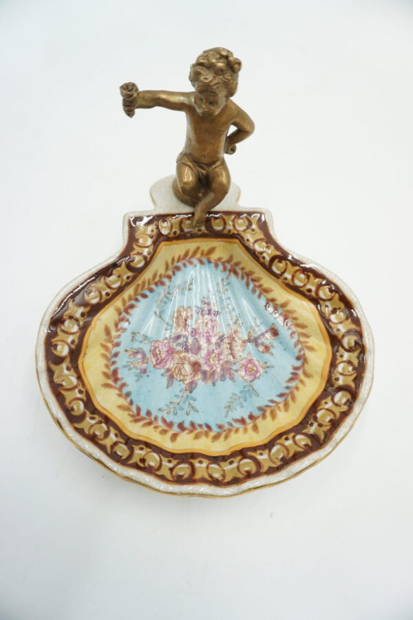 PATERKA POPIELNICZKA MYDELNICZKA PORCELANA Z BRĄZEM - ANIOŁEK