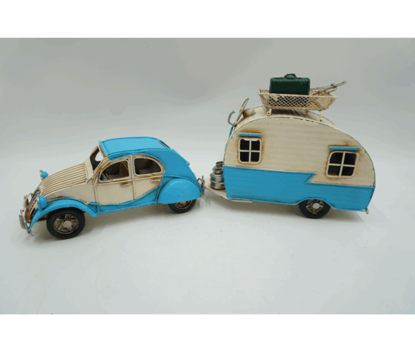METALOWY MODEL POJAZD CITROEN GARBUS Z PRZYCZEPĄ CAMPER PREZENT