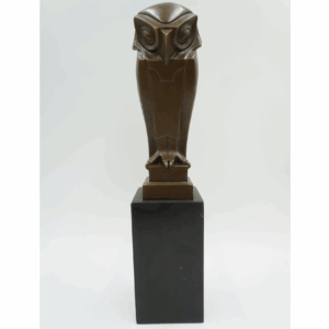 FIGURA Z BRĄZU SOWA ART DECO OSADZONA NA MARMURZE