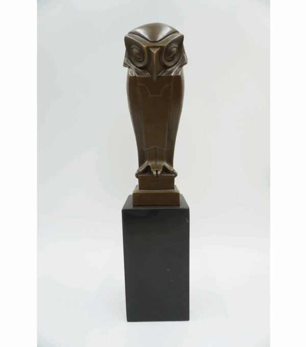 FIGURA Z BRĄZU SOWA ART DECO OSADZONA NA MARMURZE