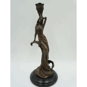 ŚWIECZNIK Z BRĄZU KOBIETA Z KWIATEM NA GŁOWIE