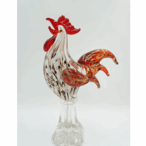 FIGURKA SZKLANA STYL MURANO BIAŁO-CZERWONY KOGUT