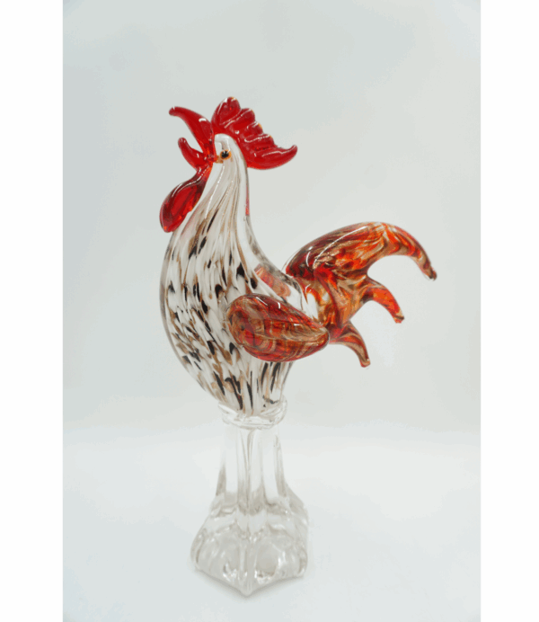 FIGURKA SZKLANA STYL MURANO BIAŁO-CZERWONY KOGUT