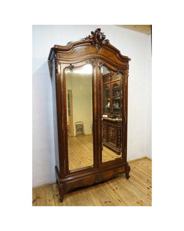 DWUDRZWIOWA SZAFA PAŁACOWA LUDWIK Z LUSTRAMI FRANCJA ROCAILLE PALISANDER