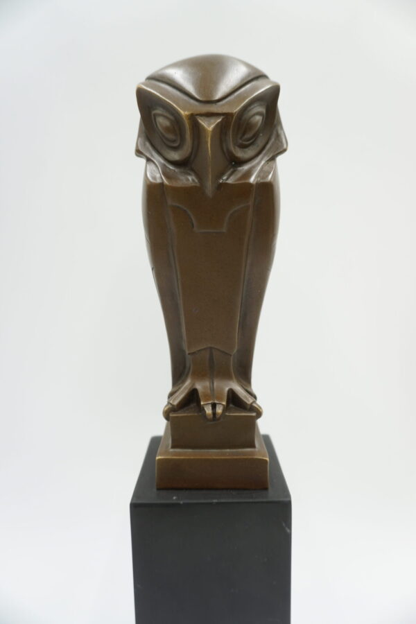 FIGURA Z BRĄZU SOWA ART DECO OSADZONA NA MARMURZE