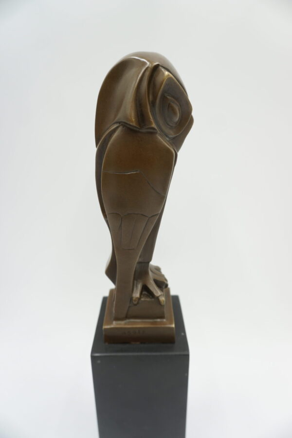 FIGURA Z BRĄZU SOWA ART DECO OSADZONA NA MARMURZE