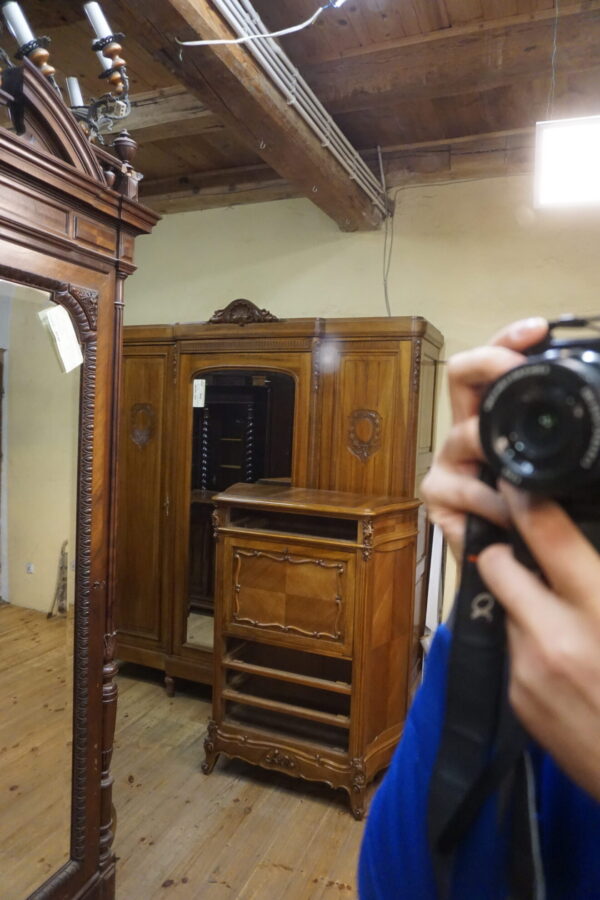 DWUDRZWIOWA SZAFA PAŁACOWA LUDWIK Z LUSTRAMI FRANCJA ROCAILLE PALISANDER