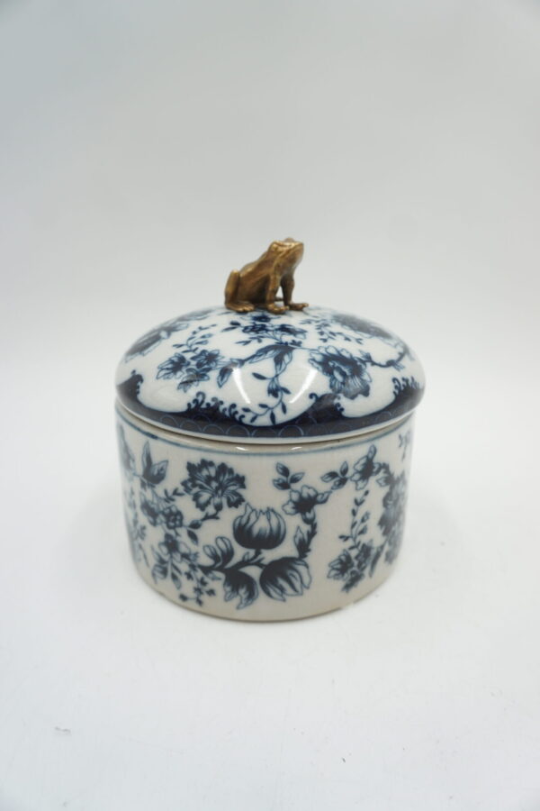 SZKATUŁKA PUZDERKO ŻABKA PORCELANA Z BRĄZEM