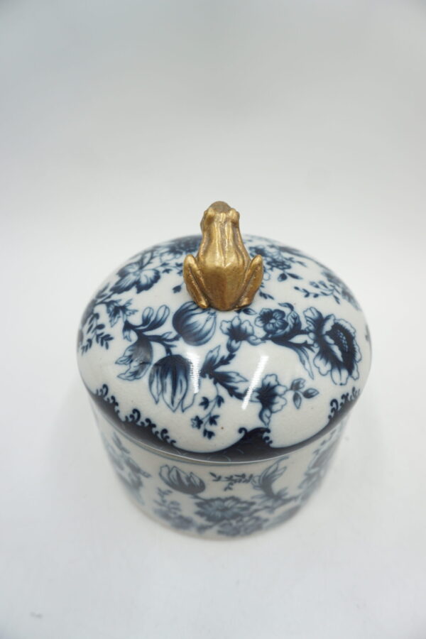 SZKATUŁKA PUZDERKO ŻABKA PORCELANA Z BRĄZEM