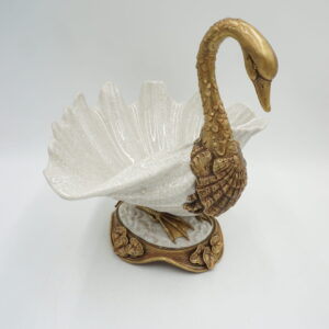 PORCELANA+BRĄZ PATERA MISA ŁABĘDŹ