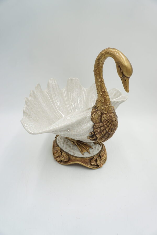 PORCELANA+BRĄZ PATERA MISA ŁABĘDŹ