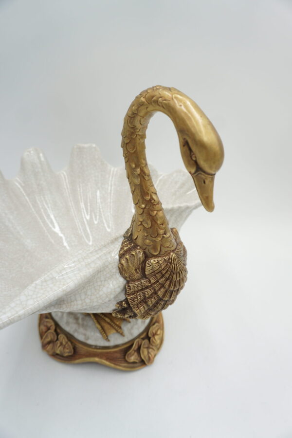 PORCELANA+BRĄZ PATERA MISA ŁABĘDŹ