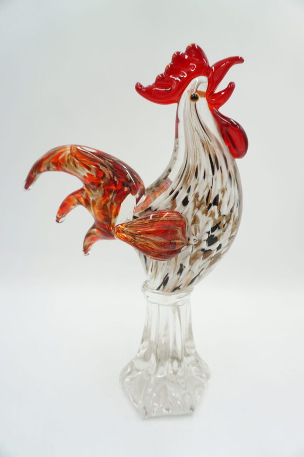 FIGURKA SZKLANA STYL MURANO BIAŁO-CZERWONY KOGUT