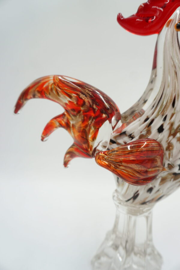 FIGURKA SZKLANA STYL MURANO BIAŁO-CZERWONY KOGUT