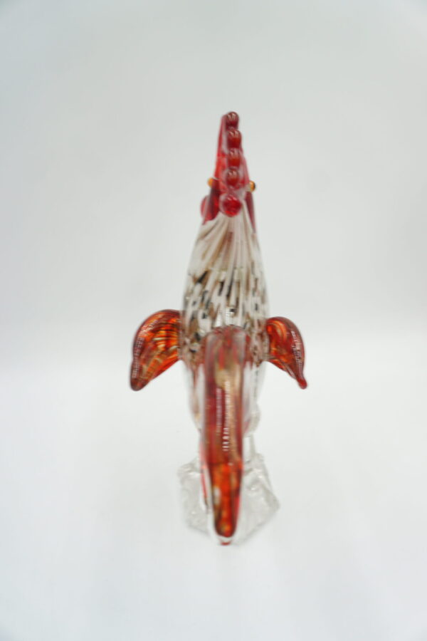 FIGURKA SZKLANA STYL MURANO BIAŁO-CZERWONY KOGUT