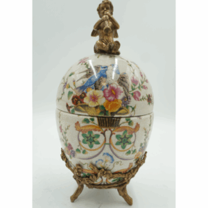JAJO PORCELANA Z BRĄZEM SZKATUŁKA ANIOŁEK Z TRĄBKĄ