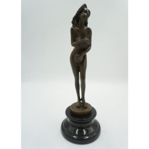 FIGURA Z BRĄZU AKT NAGA ZMYSŁOWA KOBIETA Z KAPELUSZEM