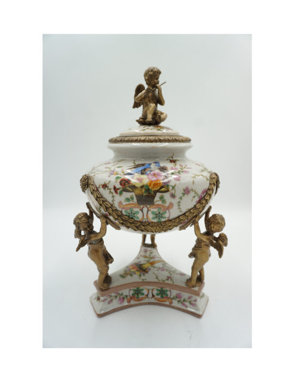 SZKATUŁA BOMBONIERA PORCELANA Z BRĄZEM ANIOŁY