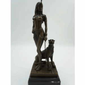 FIGURA Z BRĄZU KLEOPATRA EGIPCJANKA Z DZIKIM KOTEM