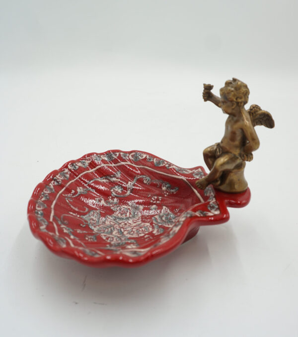 PATERKA POPIELNICZKA MYDELNICZKA PORCELANA Z BRĄZEM - ANIOŁEK.