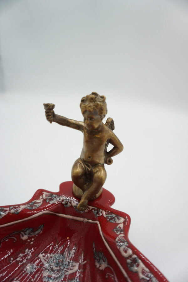 PATERKA POPIELNICZKA MYDELNICZKA PORCELANA Z BRĄZEM - ANIOŁEK.