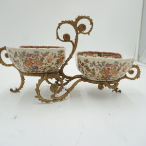 PODWÓJNA PATERA PATERKA PORCELANA+BRĄZ.