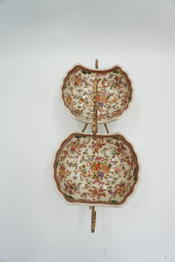 PODWÓJNA PATERA PATERKA PORCELANA+BRĄZ.