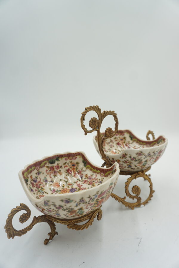 PODWÓJNA PATERA PATERKA PORCELANA+BRĄZ.