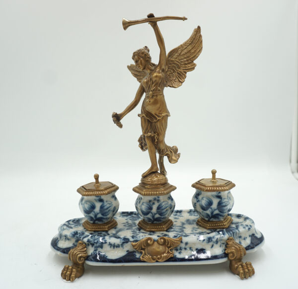 KAŁAMARZ ANIOŁ PORCELANA Z BRĄZEM