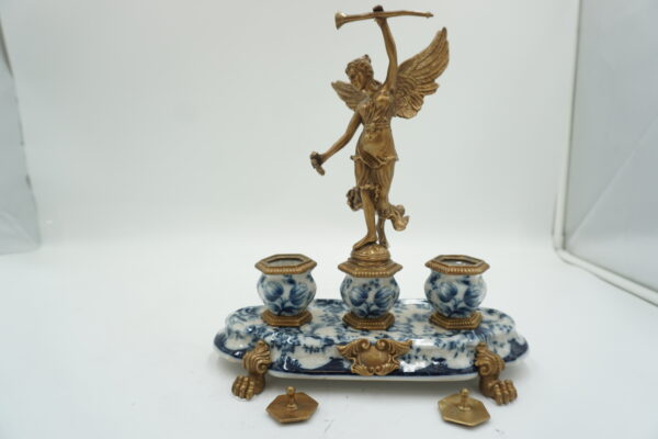 KAŁAMARZ ANIOŁ PORCELANA Z BRĄZEM