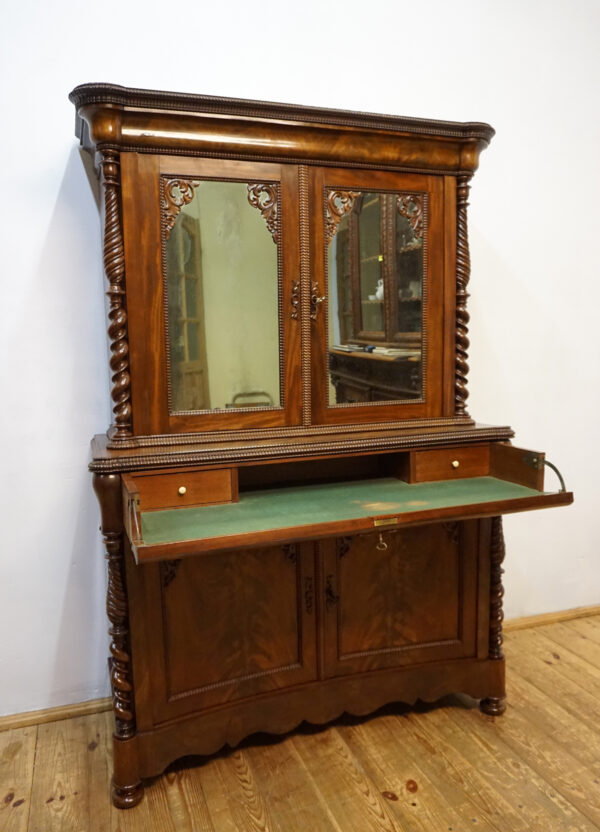 STARY SEKRETARZYK Z NADSTAWKĄ BIEDERMEIER MAHOŃ 1850r TOALETKA