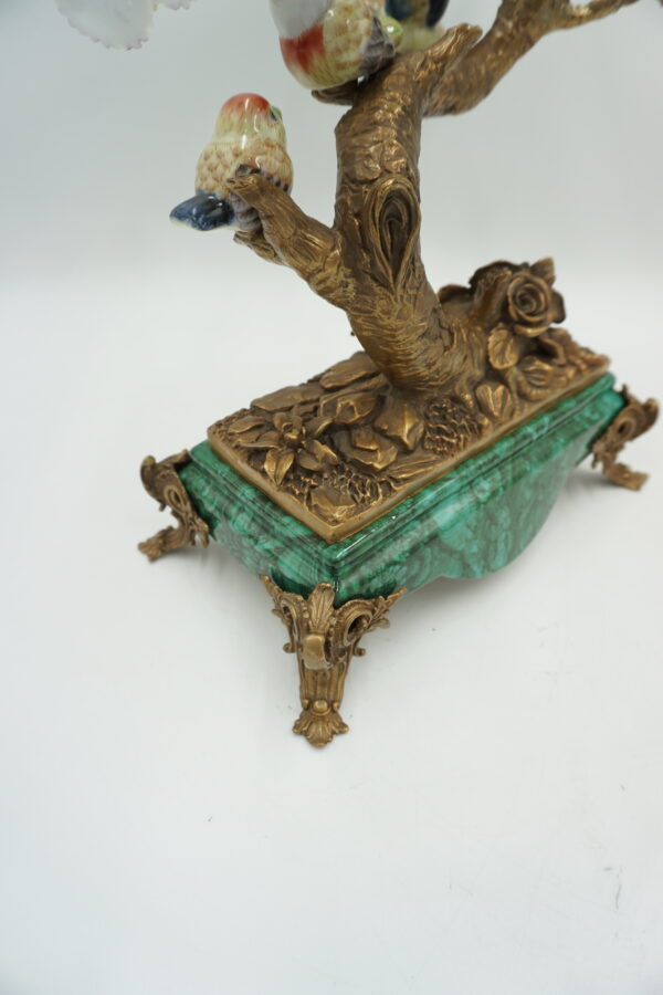 ŚWIECZNIK DRZEWKO PORCELANA Z BRĄZEM PTASZKI I KWIATY