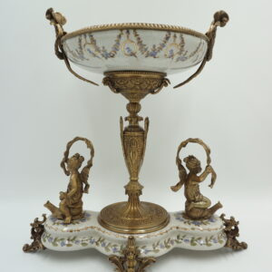 PIĘKNA PATERA PORCELANA+BRĄZ WRÓŻKI NA ŚLIMAKACH