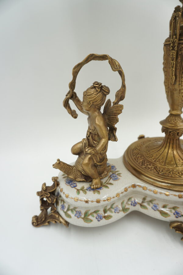 PIĘKNA PATERA PORCELANA+BRĄZ WRÓŻKI NA ŚLIMAKACH