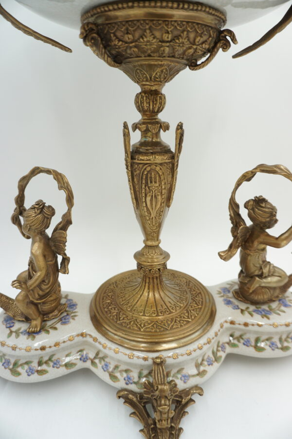 PIĘKNA PATERA PORCELANA+BRĄZ WRÓŻKI NA ŚLIMAKACH