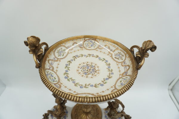 PIĘKNA PATERA PORCELANA+BRĄZ WRÓŻKI NA ŚLIMAKACH