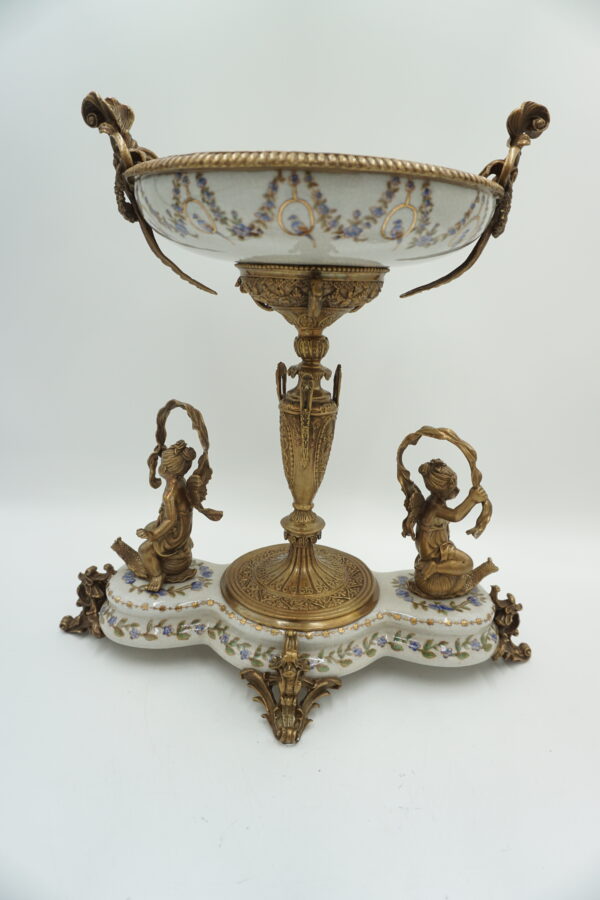 PIĘKNA PATERA PORCELANA+BRĄZ WRÓŻKI NA ŚLIMAKACH