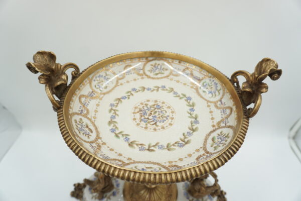 PIĘKNA PATERA PORCELANA+BRĄZ WRÓŻKI NA ŚLIMAKACH