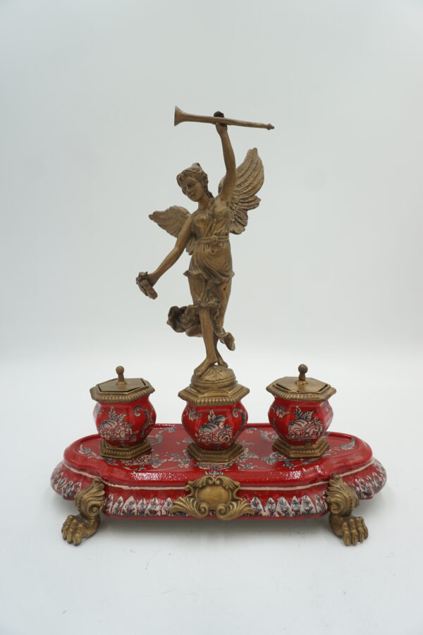 KAŁAMARZ ANIOŁ PORCELANA Z BRĄZEM