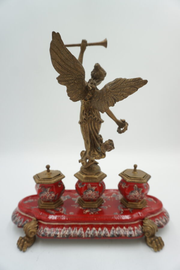 KAŁAMARZ ANIOŁ PORCELANA Z BRĄZEM