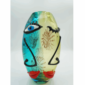 SZKŁO MURANO DUŻY PIĘKNY WAZON TWARZ KOLOROWA