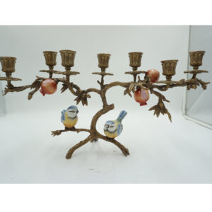 ŚWIECZNIK DRZEWKO PORCELANA Z BRĄZEM PTASZKI I KWIATY