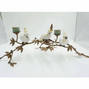 ŚWIECZNIK DRZEWKO PORCELANA Z BRĄZEM PTASZKI I KWIATY