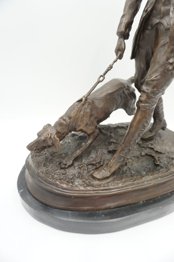 DUŻA FIGURA Z BRĄZU MYŚLIWY Z PSAMI - POLOWANIE